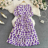 Summer Korean Version Of Gentle Temperament V-Collar Bubble Sleeves Waist A Large Pendulum Broken Flower Dress Elegant Dress-Outfit