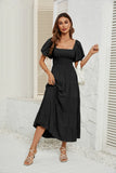 Shooting 2025 Women's Summer Solid Color High Waist Bubble Sleeves To Close Waist Dress
