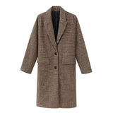 PUWD Vintage Woman long Plaid Coat 2021 Fashion Ladies Autumn Casual Single Breasted Outwear Female Warm