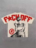 War Girl Graphic Print T-Shirt Y2K Vintage Loose-Sleeved Round-Collar Cotton Top Gothic Street Men's Wear-Outfit