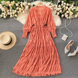 Holiday Dress Spring Dress 2023 New Goddess Temperament V-Collar Rope-Drawn Waist Dress-Outfit
