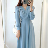 And Autumn 2025 New Korean Chic Temperament Design Feel Waist Thin V Collar Long Dress Women's