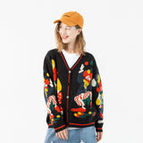 Cartoon Clown Magician Embroidery Sweater Harajuku Retro Style Knitted Sweater Autumn And Winter Cotton Button