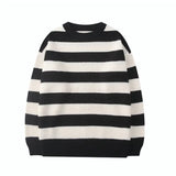 Striped Sweater Autumn Casual O-neck Oversized Knitted Sweater Vintage Winter Warm Loose Unisex Female Pullover
