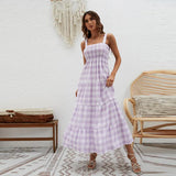 Shooting 2026 New Fashion Stripe Sling Waist Swing Bohemian Dress Women's