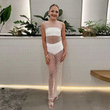 Spring And Summer Explosion Of Women's Net Yarn Beads Perspective Sexy Burqa Long
