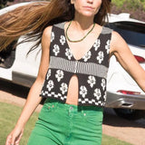 Small Vest Retro Y2K2025 Spring And Summer Black And White Sleeveless Umbilly Umbilly