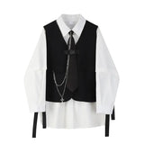 Spring Autumn Women's Two-Piece Sets Streetwear Fashion Tooling Style Vest And Solid Loose Long Sleeve Shirts Female