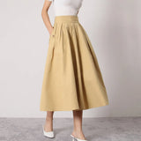 Korean Fashion Solid Ruched Midi Skirt For Women High Waist Loose Minimalist Long Skirts Female Summer Clothing