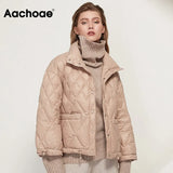 Aachoae Womens Coats 2021 Winter Single Breasted Coat With Pockets Long Sleeve Fashion Down Jacket Female Thick Warm