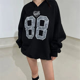 V-Neck Lace Embroidered Lace Letter Pullover Sweatshirt-Outfit