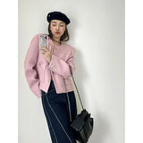 Women's Dual Pocket Pink Tweed Jacket Autumn Winter 2022 Short Gold Button