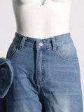 Toloer 2024 New Wash Do Old Splicing Bow Wide Leg Pants Design Sense High Waist Show Skinny Jeans Woman-Outfit