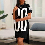 Dress Women Summer Sexy Bodycon Y2k Queen Letters Print Casual Short Sleeve Sport Punk Tracksuit Slim Work Daliy Vestidos-Outfit