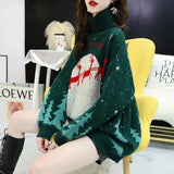 Women's Knitting Turtleneck Warm Pullovers Kawaii Sweater Thickened Loose Casual Streetwear Clothes Christmas