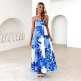 Women's Summer Fashion Print Strip Slings Sexy Big Swing High Waist Dress