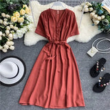 Spring New V Neck Summer Midi Long Dress Vestido De Festa Evening Party Bandage Women Casual Elegant High Waist