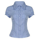 Print Single-Dbutton Shirt Femininity Slim Thin Top 2025 Summer Babes