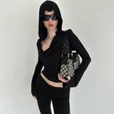Toloer Girl Two Wear Slim Hat T Shirt Female Autumn New Temperament Light Ripe Wind Deep V Neck Horn Sleeve Jacket-Outfit