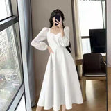Toloer Style Little Black Dress Female 2024 Summer New Retro V-Neck Show Thin Knee Black Dress Dress-Outfit