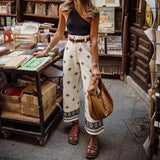 Toloer New Women's Fashion Print Bohemian Beach Vacation High Waist Wide Leg Pants-Outfit