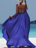 Summer New Women's Dress Fashion Suspender Beach Skirt Loose Solid Color Lace Open Back Large Swing Women's Long Dress