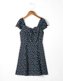 Trendy Women's Dress French Retro Sexy Skirt With Shoulders And Waist Showing Thinness, Tibetan Blue And Broken Flowers-Outfit