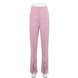 Fashion Pink Women's Pants 2022 Summer Elegant High Waist Slit Wide Pants Female Casual Loose Vintage