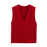 Style Knitted Sweater Vest Women Lazy Brown Spring Dress New Folded Cloth