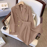 Toloer Suit Female 2024 Spring And Autumn New Khaki Loose Show Thin Suit Jacket Casual Wide-Leg Pants Two-Piece Set-Outfit