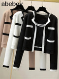 Winter Fashion Korean Knit Set Women Casual Loose Long Sleeve Cardigan+Sleeveless Slim Strap Tops Two Piece