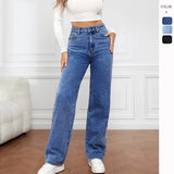 Burst Elastic Water Wash Denim Fashion Straight Trousers Trousers Trousers Trousers