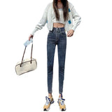 Toloer Female Autumn 2024 New Korean Version Slim Show Thin High Waist Two Buckle Elastic Small Feet Pencil Pants Tide-Outfit