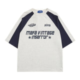 Raglan Short Sleeve Patchwork T-shirt-Outfit