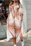 Casual Print Long Blouse Dress with Sequin