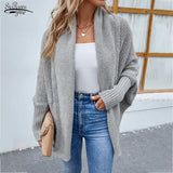 Scarf Collar Knitted Cardigan Sweater Women Coats Winter 2022 Bat Long Sleeve Elegant Loose Casual Long Knit Tops