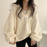 V-Neck Solid Color Oversized Hoodie-Outfit