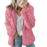 Women Teddy Jacket Coat Solid Fleece Warm Zipper Hooded Coats Autumn Thick Plush Oversized Female Sweatshirts