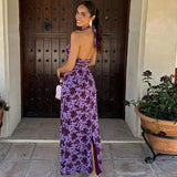Summer New Women's Clothing Hanging Neck-Opened Shoulder Print Behind The Open Dress