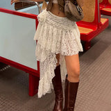 Toloer Design Feeling Girl Gentle Wind Short Skirt Summer New Style Lace Splicing Flower Adornment-Outfit