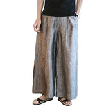 Linens Pants Men's Baggy Big Leg Pants Casual Pants Wide Leg Harun Pants 2020 Versatile Cotton Linen Long Pants Striped Pants Skirt-Outfit