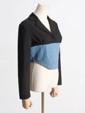 Toloer New Fashion Long-Sleeved Suit Jacket Splicing Jeans Waist To Show Thin After The Zipper Suit Jacket-Outfit