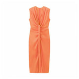 Deep V Collar Folded Open Fork Dress Female Summer New Temperament Thin Dress Dress Dress
