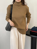 Women's High Neck Vertical Pit Stripe Elastic Sweater Long Sleeve Slim Pile Neck Jumper Roll Collar