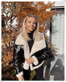 Black Faux Leather Jacket Women Warm Winter Fashion Office Ladies Fleece Outwear Loose Casual Veste En Cuir Femme 2022