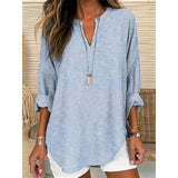 Women's Clothing Spring And Autumn Small V-Neck Long Sleeves Independent Day Crumums Simple Casual Temperament T-Shirt Long