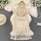 Summer High-End Sense Temperament Round Recipient Waist Thin A-Word Mesh Splicing Knitted Vest