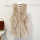 Faux Fur Sleeveless Vest Jacket Autumn Winter Elegant Fashion Vest Korean Style Fashion Long Female Solid Color Autumn