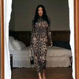Autumn And Winter Women's New Fashion Animal Pattern Half-High Collar Long Sleeves And Hip