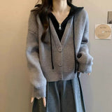 Toloer Fake Two Short Hooded Sweater Coat Women Autumn Fat Mm Thin Belly Knitted Shirt